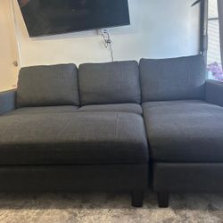 Convertible Sectional Sofa Couch with Storage Ottoman, L-Shaped Wide Reversible Chaise with Linen Fabric (Charcoal Grey)