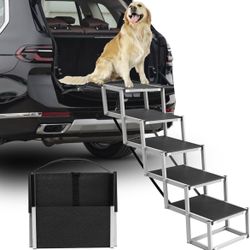 Dog Stairs for Large Dogs - 5 Step Wide 16in High 34in Foldable Dog Ramp for Car Non-Slip Surface Support up to 230lbs - Suitable for SUV,Truck, Sofas