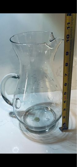 Clear Glass Pitcher with Etched Leaf Design