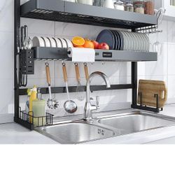 Over The Sink Dish Drying Rack 3-Tier Dish Drying Rack Over Sink Adjustable Length(26-37.5in), Stainless Steel Dish Drainer, Dishes Rack Kitchen Pots,