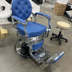 Blue barber chair open box