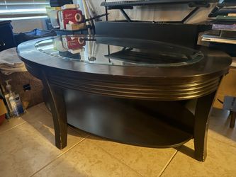 Vintage Oval Wood & Mirrored-Top Coffee Table