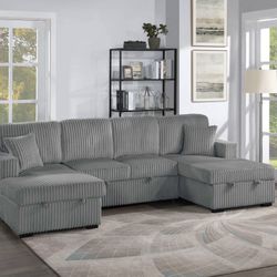 Corduroy Sectional Sleeper Sofa With Storage 