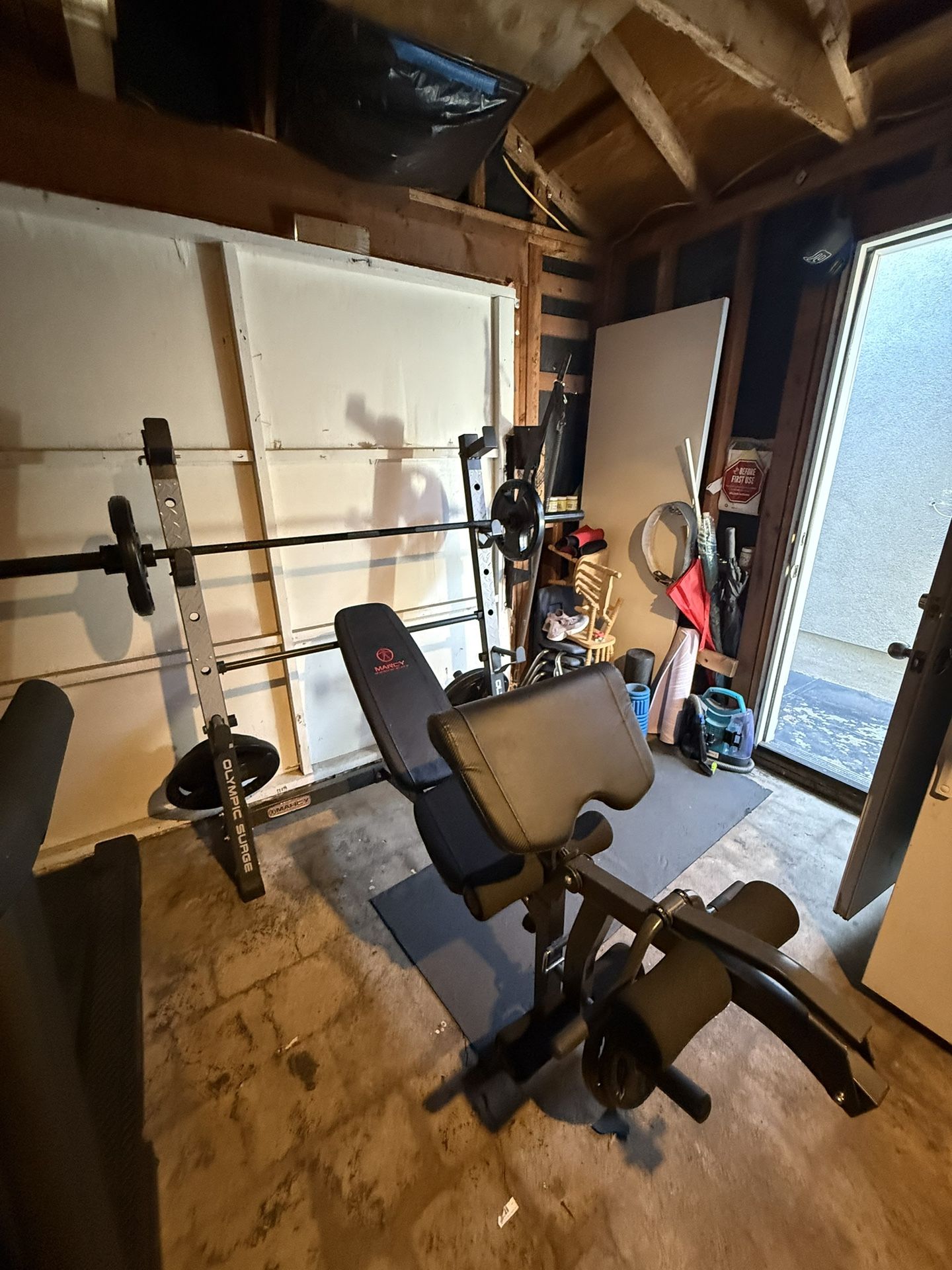 Olympic Marcy Bench press / Squat Rack / Preacher Curl / With Weights