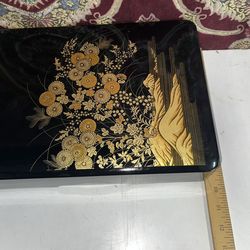Vintage Japanese Letter Box Black Lacquered Floral Motif