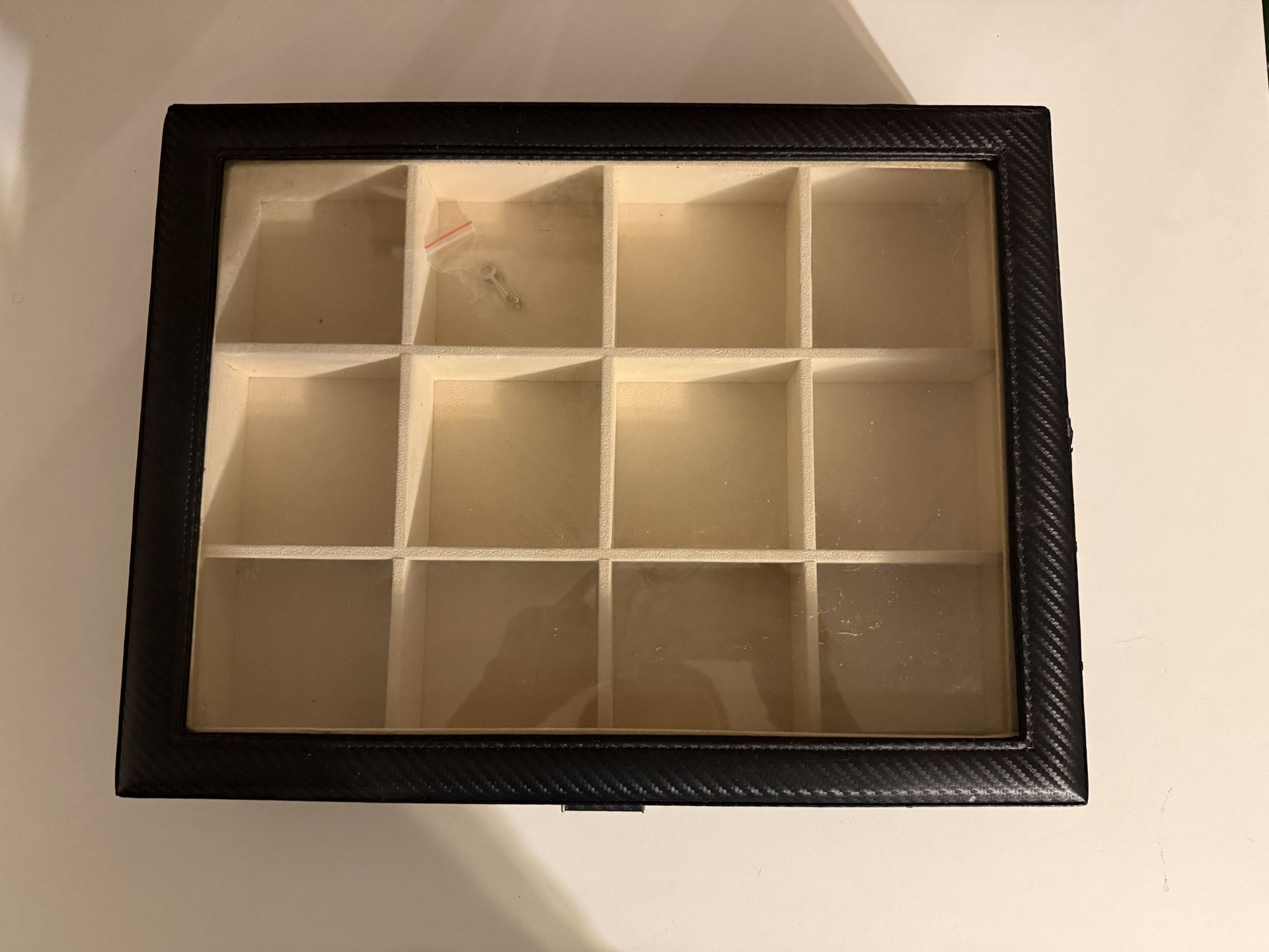 Tie Display Case for 12 Ties, Belts, and Men's Accessories Black Carbon Fiber Storage Box