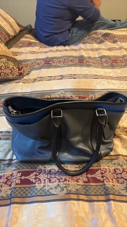 Coach Leather Tote Bag Navy Black