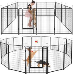 Set of 2 Dog Playpen Outdoor Extra Wide 16 Piece Panels Heavy Duty Dog Fence 50" Height Anti-Rust with Doors