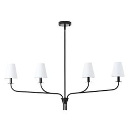 New 42" Linear Chandelier 4-Light Black Finish/White Fabric Shade Adjustable Height Dimmable Pendant