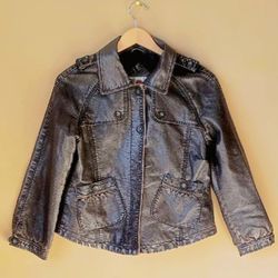 Beverly Hills Polo Club Faux leather jacket coat top women's Size M medium Distressed