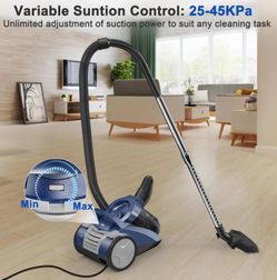 Sweepcent Canister Vacuum Cleaner 45KPa Power Bagless Canister Vacuums for Home with 5 Tools 4.5QT Dust Cup Double HEPA Filter Lightweight Multi-Surfa