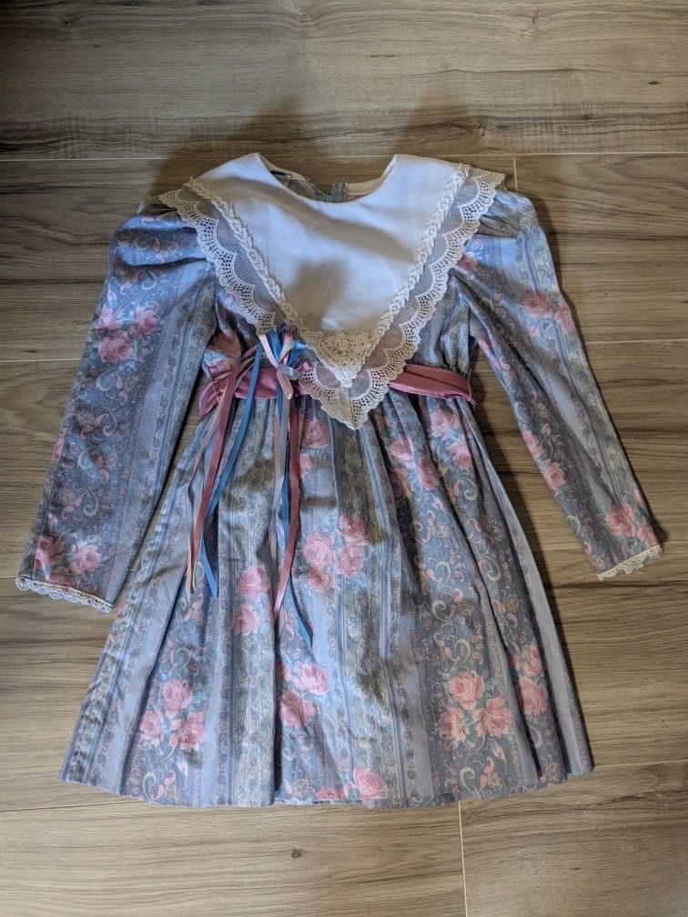 Polly Flinders Vintage 5T Floral Dress With Hair Ribbon Toddler Size Clothing