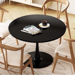 Black Round Dining Table, 31.5" Tulip Table Kitchen Dining Table for 2-4 People with MDF Table Top & Pedestal Base