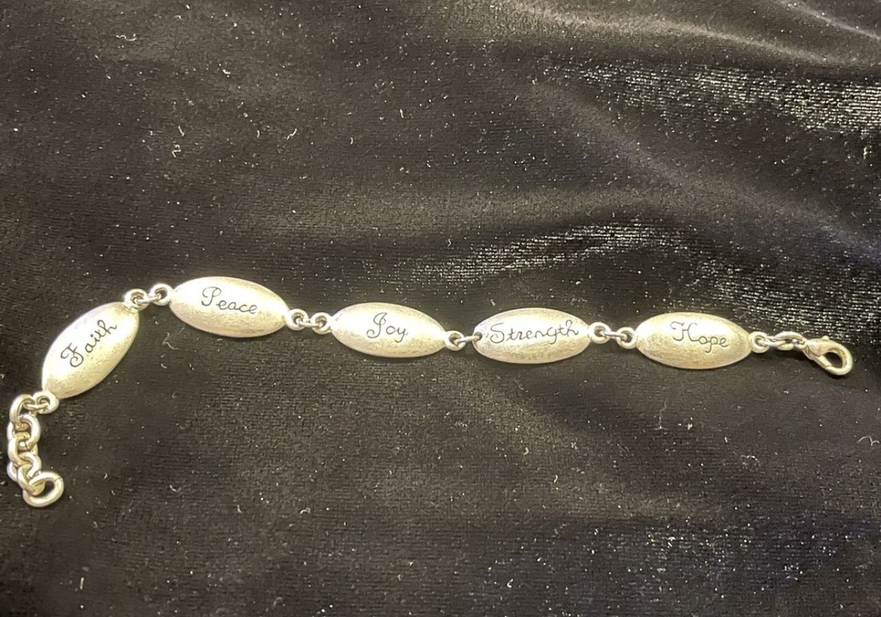 Vintage Humanity Pewter Lobster Claw Clasp Bracelet 10 Words of Encouragement