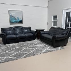 Black Genuine Leather Sofa & Loveseat set 🚛 Delivery Available