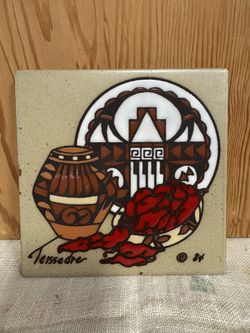 Teissedre Designs Native American Southwestern Tile Wall Decor 6" x 6" Cleo 1984