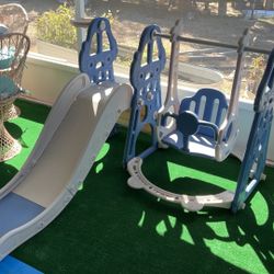 Toddler Swing And Slide With Basketball Hoop