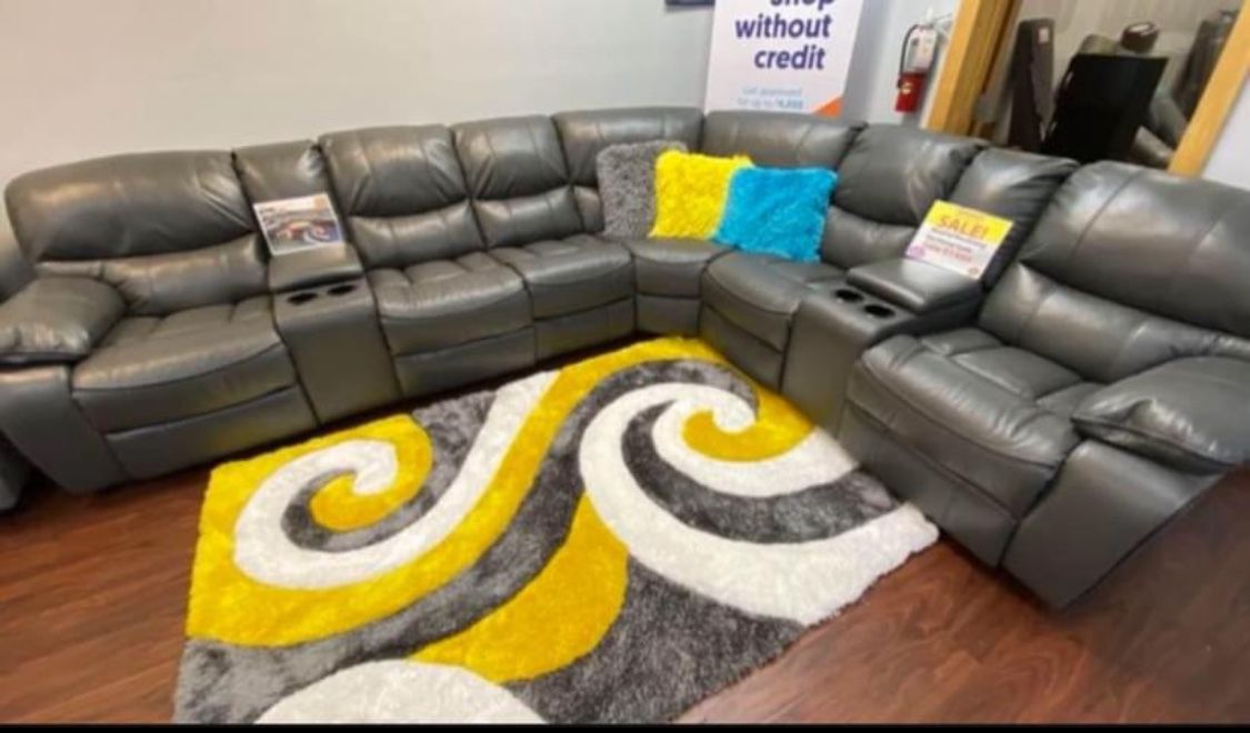Madrid Leather, Reclining Sectional And Gray Or Black Only $1099. Easy Finance. Same-Day Delivery.