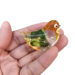 Vintage Glass Duck Orange Clear Green Broken Tail
