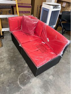 2 Piece Red Patio Sofa w/ Cover