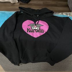 Juniors Kuromi Sanrio Black Hoodie Sweatshirt Size Med 
