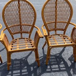 Vintage Rattan Peacock Chairs Fan Back Bamboo MCM