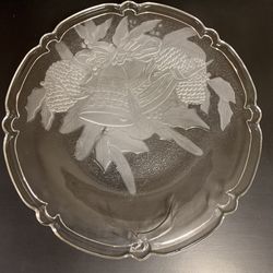 Glass Serving Platter 13” Etched Frosted Bells