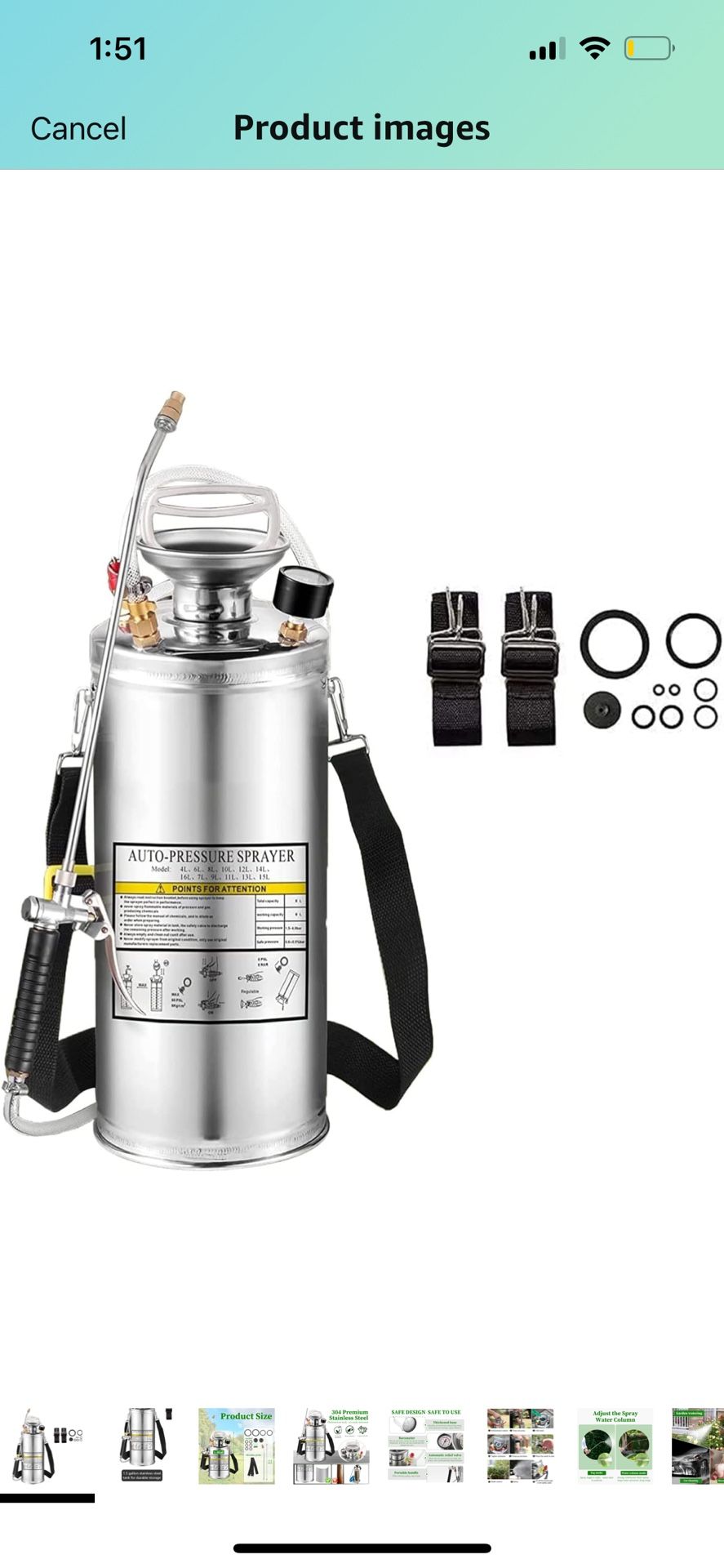 1.5Gal Stainless Steel Pump Up Sprayer Reinforced Hose, Hand Pump Sprayer with Pressure Gauge&Safety Valve, Adjustable Nozzle Suitable for Gardening (