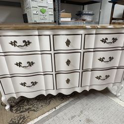 French Provincial Antique Dresser Restored Custom Paint, Gloss And Metallic Bronze Finishes 