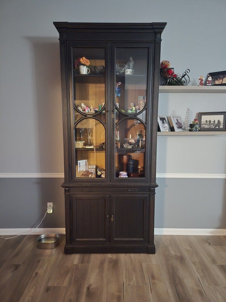 Large Black Solid Wood Hutch
