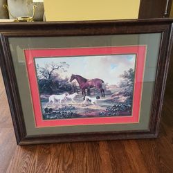 Beautiful Horse Springer Spaniel Dogs Picture Framed 31x39 3/4