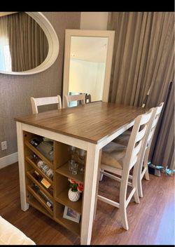 Counter Height Dining Table Set with Wine Storage & 4 Chairs – Great Condition