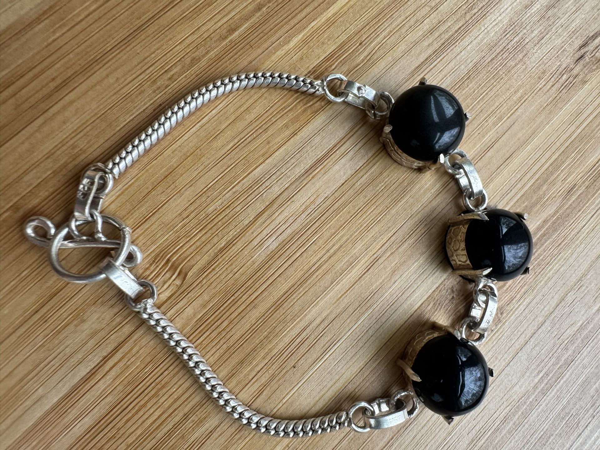 VTG 925 Sterling silver Black Gemstone Bracelet