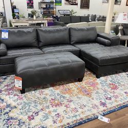 New Dark Gray Bonded Leather Contemporary Sectional Sofa Couch Ashley Brand *Ottoman Sold Separately*