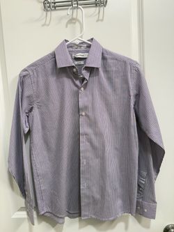 Calvin Klein purple striped slim fit boys size 12 dress shirt long sleeve