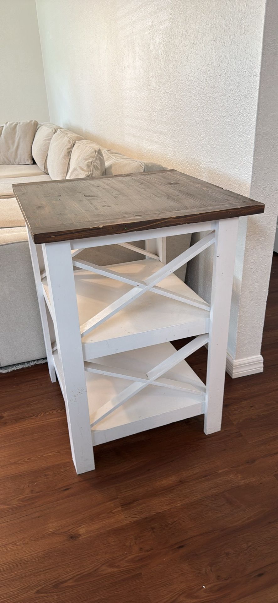 Rustic Wood and White Side Table / Small Island