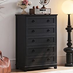 Farmhouse 5 Drawer Dresser For Bedroom, 42" Tall Small Dressers & Chest Of Drawers, Rustic Wood Dresser With Metal Handle, Storage Organizer Closet Fo