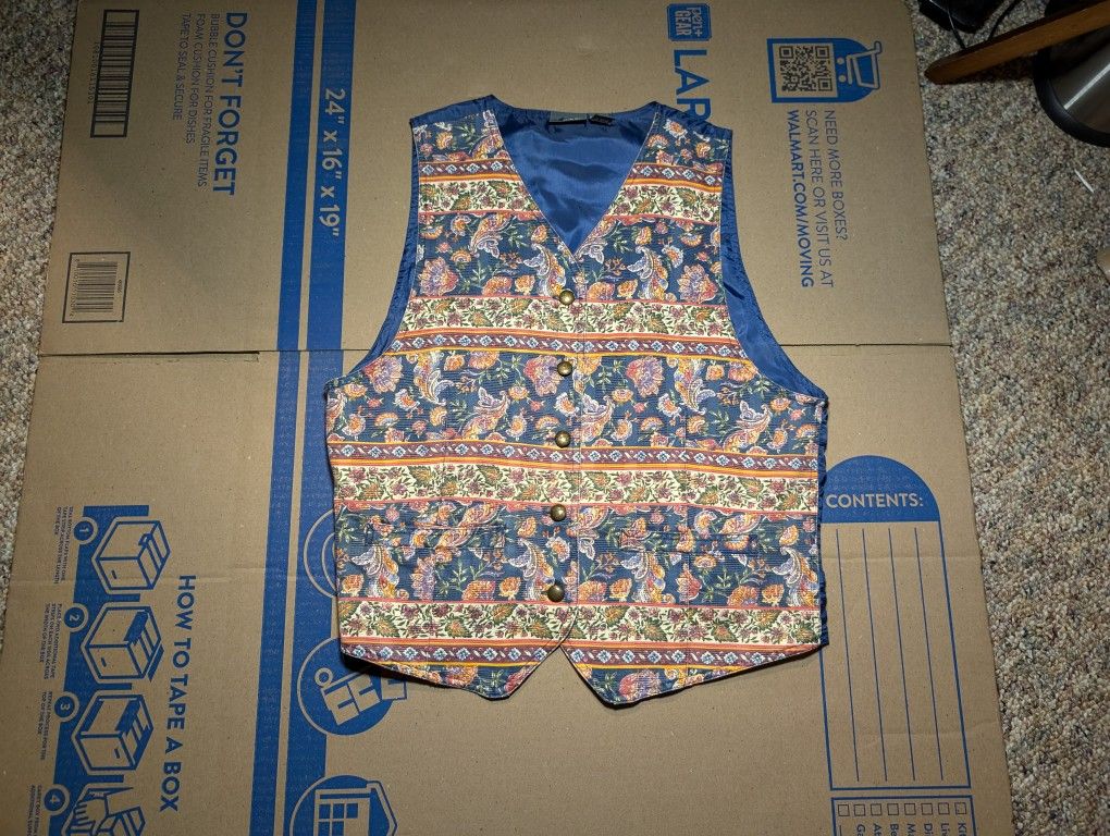 Vintage Bohemian Liz Wear Tapestry Floral Vest Size M Medium Womens Casual