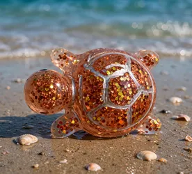 Handmade Resin Turtle — Orange Copper Glitter, Glow in the Dark, 1.75 in