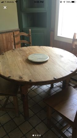 Amish made farmhouse wood table with 4 chairs