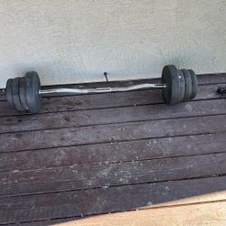 Curl bar with 65 pounds on it