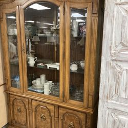 Wood China Cabinet W/ 3 Bottom Doors