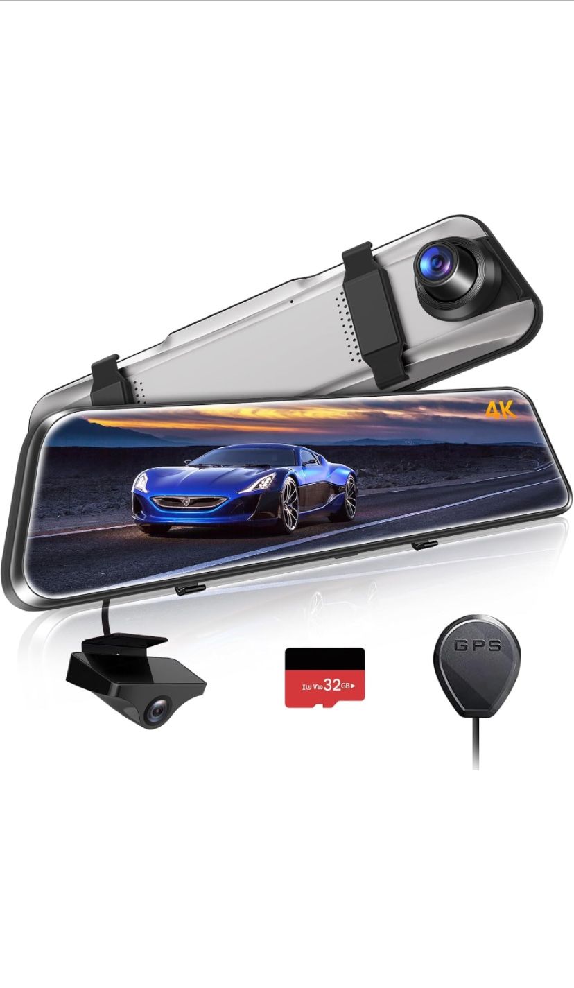 M10 4K Dash Cam Front and Rear Camera with Built-in GPS, 10'' Display Rear View