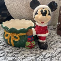 Santa Mickey Trinket/Candy Dish-Ceramic 