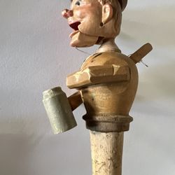 Vintage Hand-Carved Wooden Mechanical Bottle Stopper – Drinking Man  