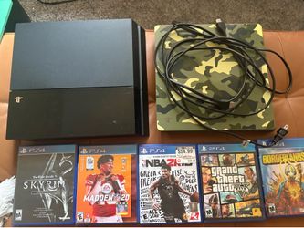 Sony PlayStation 4 Mega Bundle - 2 PS4 Consoles (Camo Slim + Original Fat) + 5 Games & Cables Lot