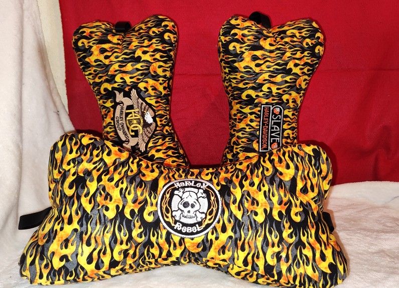 Bone Shaped Neck Pillows- Flames & Motorcycle