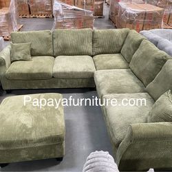 New! Sage Green Sectional And Ottoman, Sectional Sofa, Couch, Sectionals, Sofa, Sectional Couch, Green Couch, Green Sofa, Army Green Sectional Ottoman
