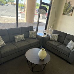 Grey Linen Sofa And Love Seat 