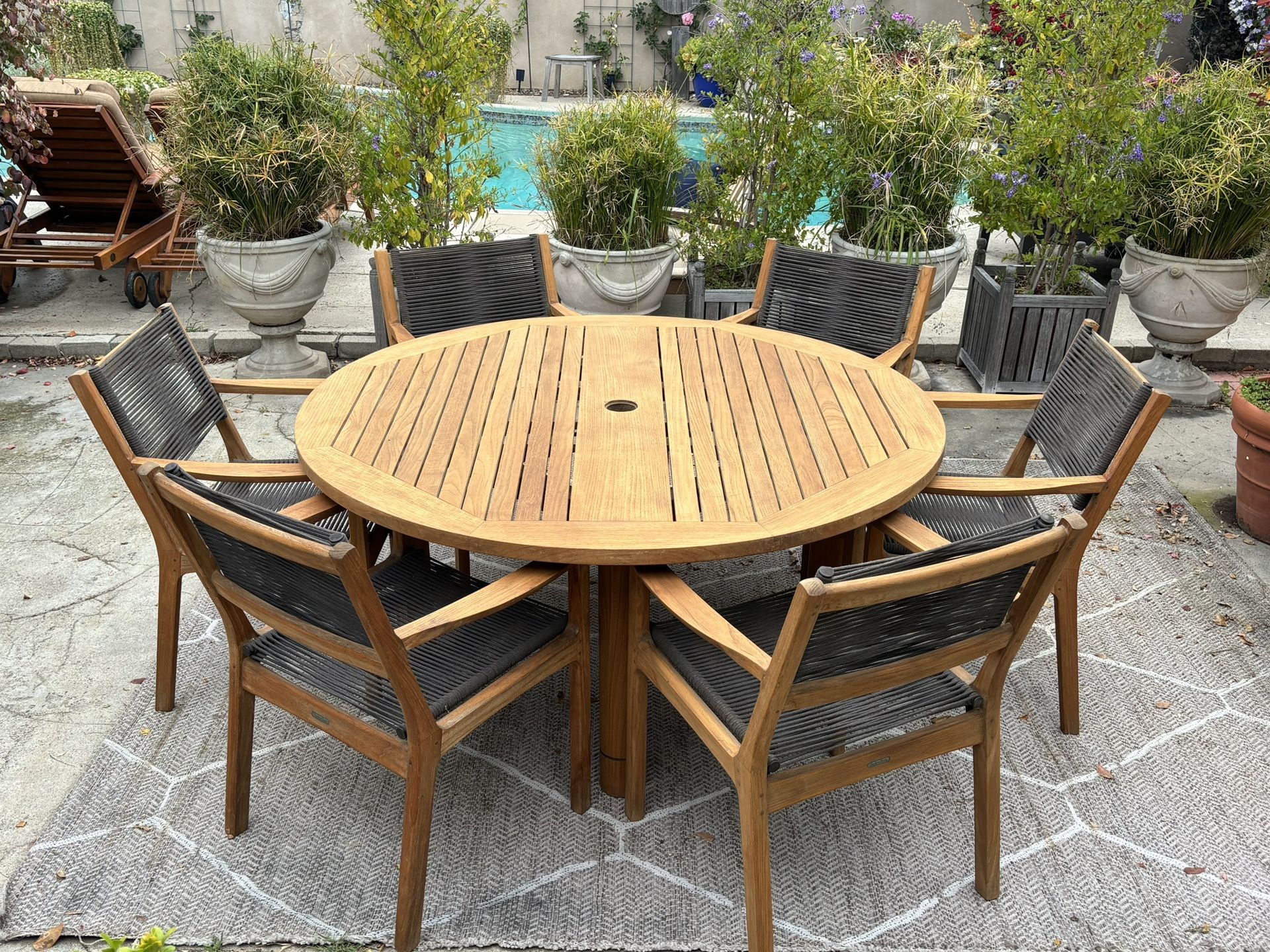 Barlow Tyrie Teak Dining Table Set, 5’ Table and 6 Chairs 